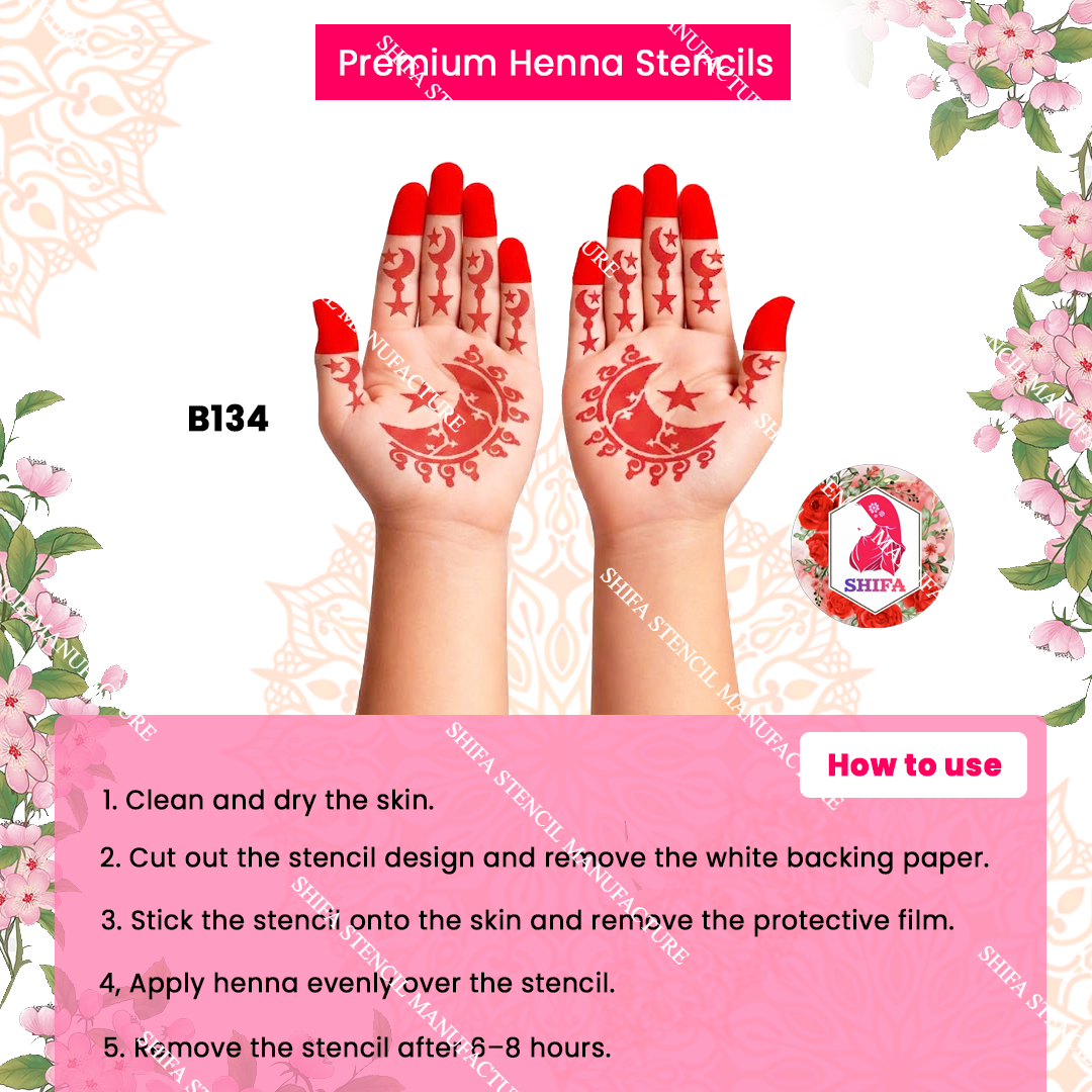 B134 (age 5 to 10) Royal Crescent Majesty double hand Henna Stencil